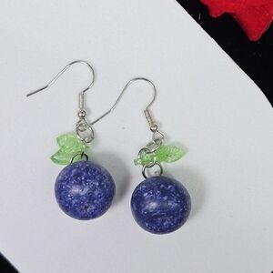 Blueberry Dangle Earrings Fruitcore Resin Garden Boho Silver Drop Whimsical Cute